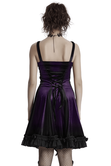 Velvet Sleeveless Dress with Lace Trim and Ruffled Hem